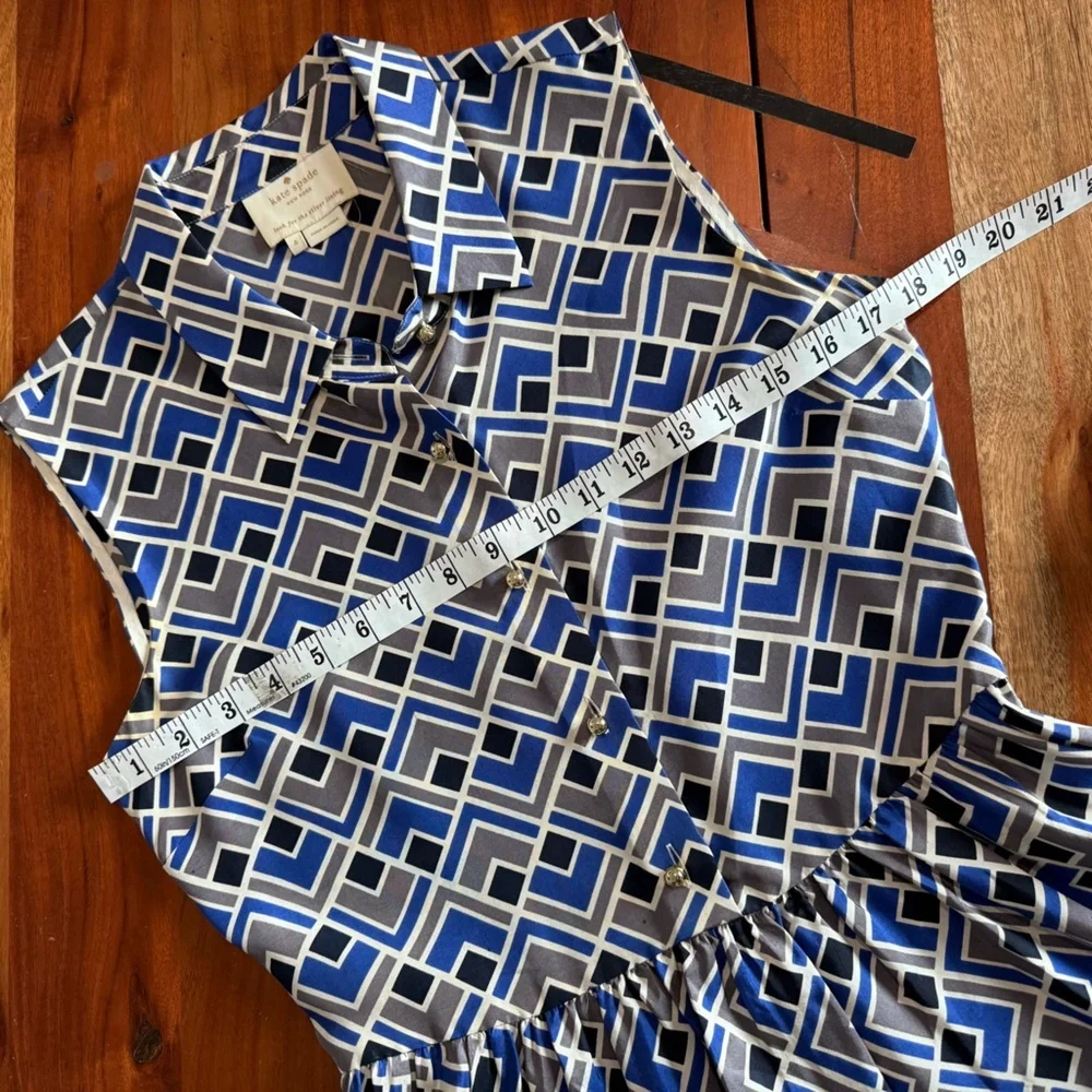 Kate Spade Lora Sleeveless Gray Blue Collared Silk Dress with Pockets